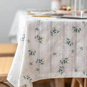 Qfdian Cotton Blend Tablecloth Beige Floral Printed Washable Farmhouse Table Cover for Wedding Party Living Room Baby Shower Decoration